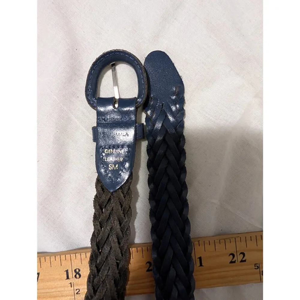 Vintage Navy Blue Braided Woven Leather Belt Size Small